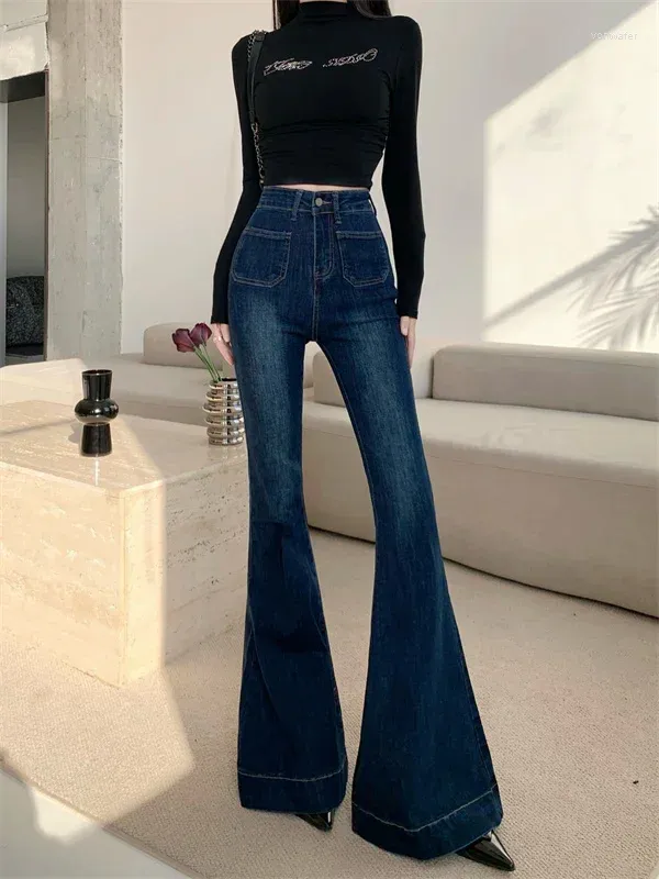 Damen Jeans Bootcut Flare Denin Stretch High Waisted Classic Blue Jean Bell Bottom Lange Hosen mit ausgestellter koreanischer Y2k-Kleidung