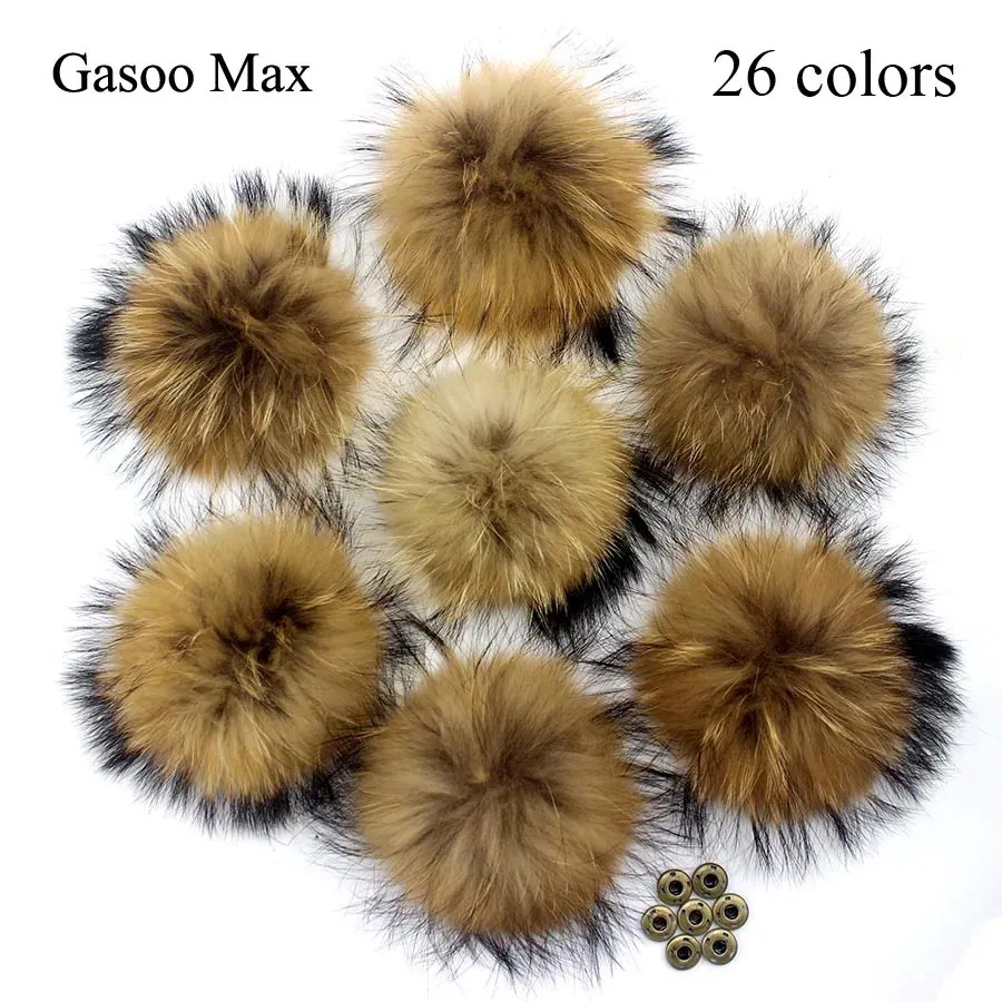 5pcslot卸売天然毛皮のニット冬の帽子のための自然な毛皮のポンポンは、ビーニースカーフのためのリアルアライグマフォックスポムポンポン