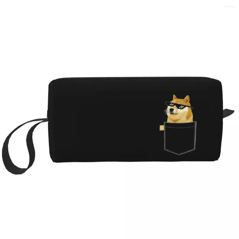 Cosmetic Bags Dogecoin Doge Coin Faux Pocket Large Makeup Bag Waterproof Pouch Travel Organizer For Women