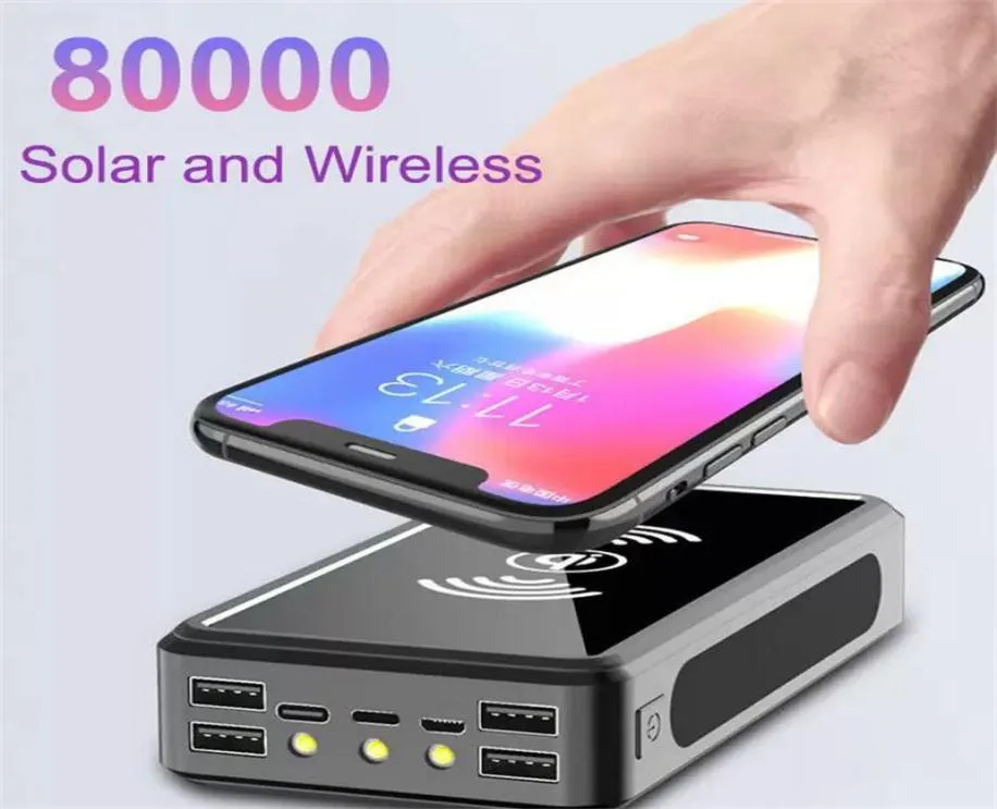 80000 mAh bezprzewodowy bank zasilania słonecznego Przenośny telefon Szybki ładowanie zewnętrznej ładowarki Backup Bateria PowerBank 4 USB LED Oświetlenie dla x2901563