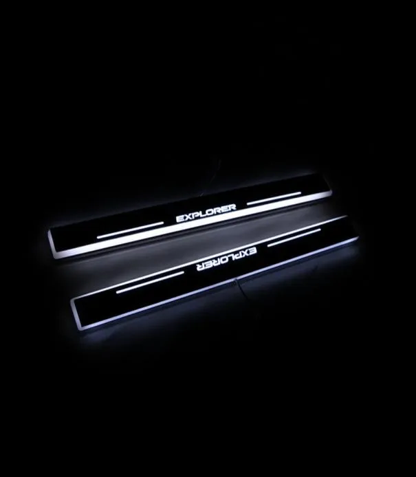 För Ford Explorer 2011 2014 Acrylic Moving LED Welcome Pedal Car Scuff Plate Pedal Door Sill Pathway Light3454351