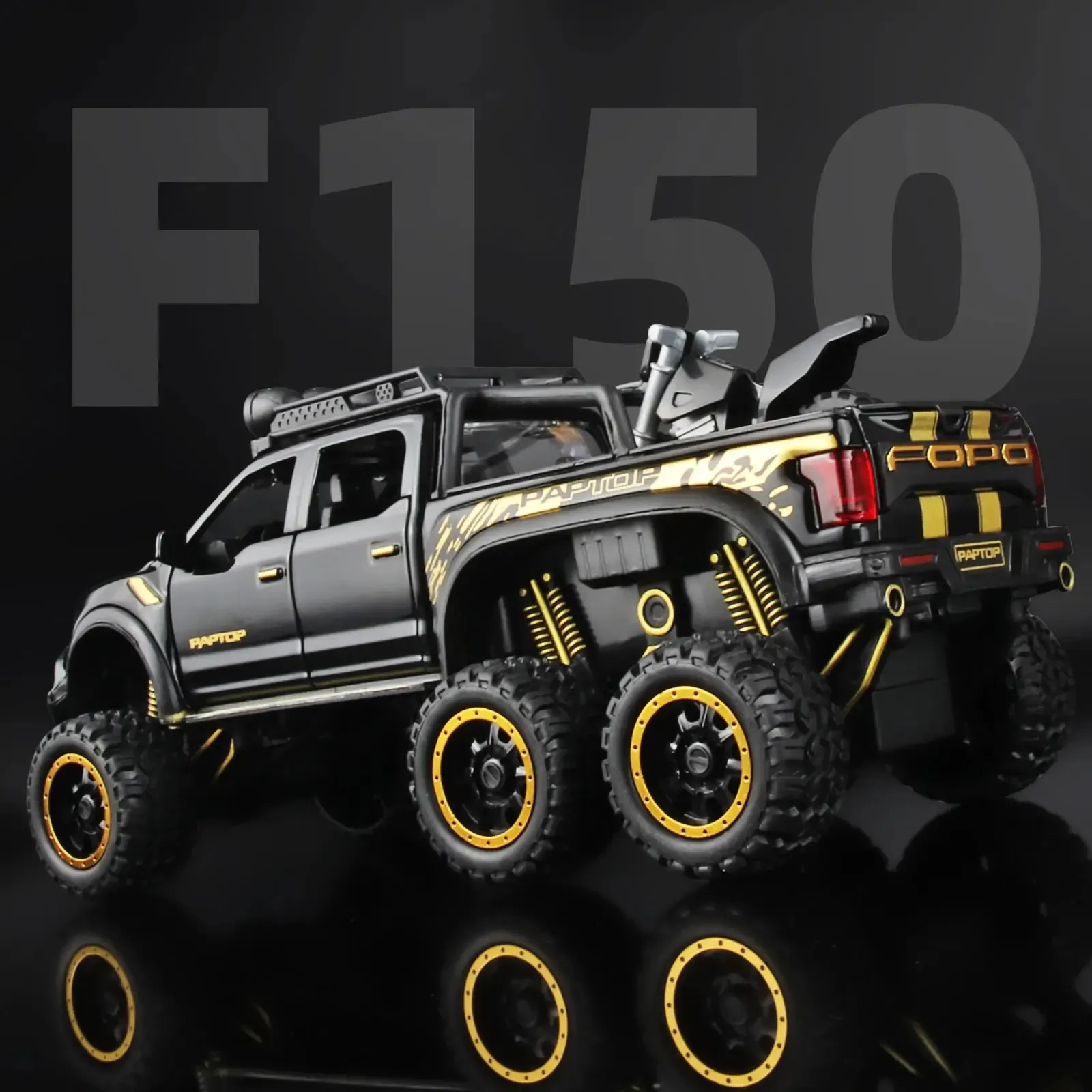 1 24 camionetas para niños F150 Raptor modelo de coche de metal fundido a presión con sonido y luz para niños de 3 años en adelante Azul 240219