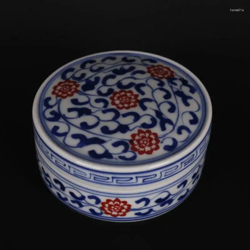 Flessen Chinees Blauw En Wit Porselein Qing Qianlong Rode Lotus Inktdoos Rouge 3.0"