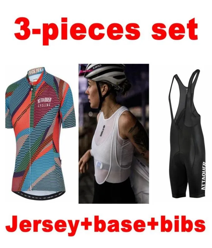 مجموعة السباقات مجموعة الدراجات نساء 2021 Attaquer Summer Bicycle Suits 3PIES BASE LASER MONED SLEEVE JERSEY و BIB Shorts1147721