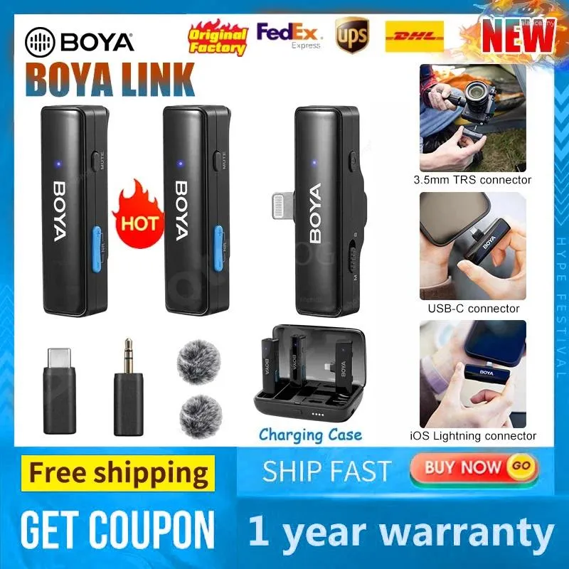 Microphones BOYA BOYALINK sans fil Lavalier Microphone Audio pour IPhone Android DSLR caméra Youtube en direct enregistrement d'enregistrement Interview