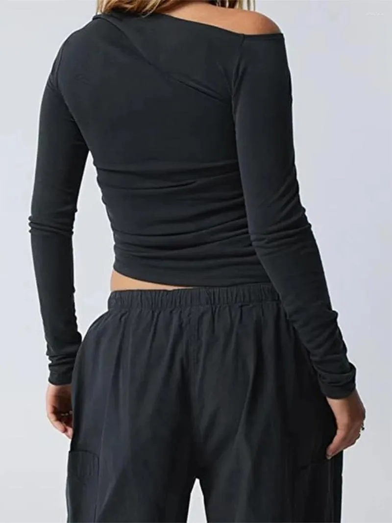 T-shirt da donna Nvzhuang Donna S Sexy One con spalle scoperte Top Manica lunga con volant Solido Basic Per uscire Camicette slim fit Streetwear
