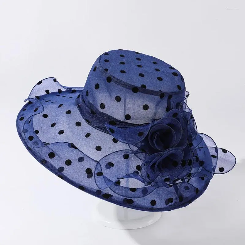 Chapeaux à large bord été pour femmes mode motif à pois grand grand fil de dentelle parasol chapeau de soleil respirant pliable Gorro 2024