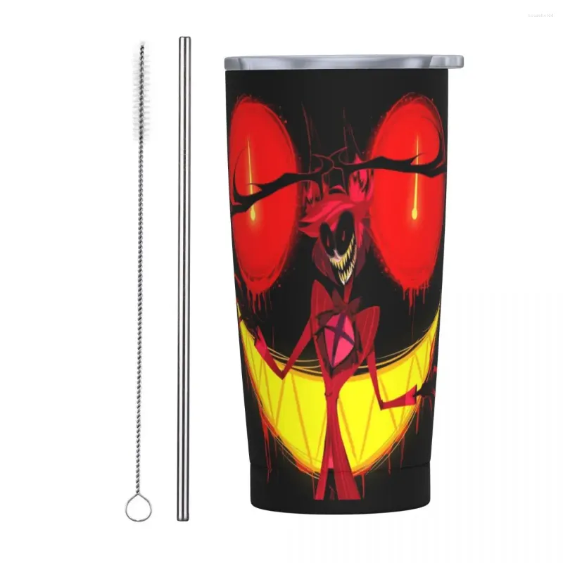 Tumblers Hazbin Els Tumbler met rietje Alastor Radio Demon roestvrijstalen beker vacuüm geïsoleerd voor kou en 20 oz