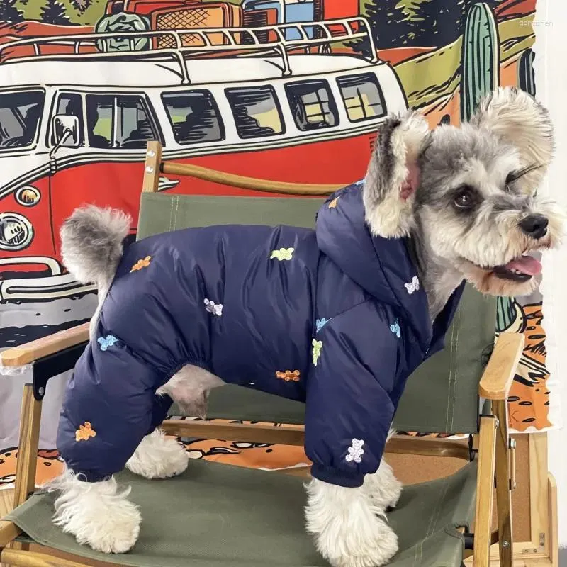Vêtements pour chiens Vêtements Automne Hiver Combinaison chaude épaissie Teddy Schnauzer Vêtements pour chiots à capuche à quatre pattes Doudoune