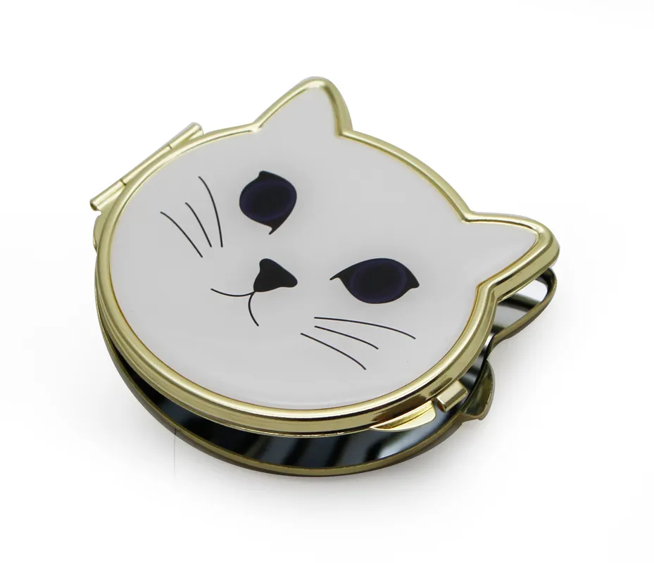 고양이 페이스 포켓 미러 양질의 금 금속 휴대용 메이크업 미러 더블 사이드 미러