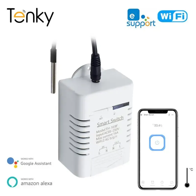 Controle EWELink WiFi Smart Th16 Switch 16A Switch de temperatura e monitoramento de umidade Controle sem fio compatível com Alexa Google Home