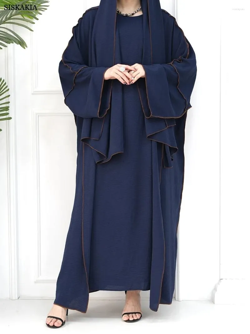 Этническая одежда Siskakia Модный мусульманский комплект из 3 предметов Скромный женский хиджаб и кардиган с поясом Открытые абайи без рукавов Под платьем Исламская одежда