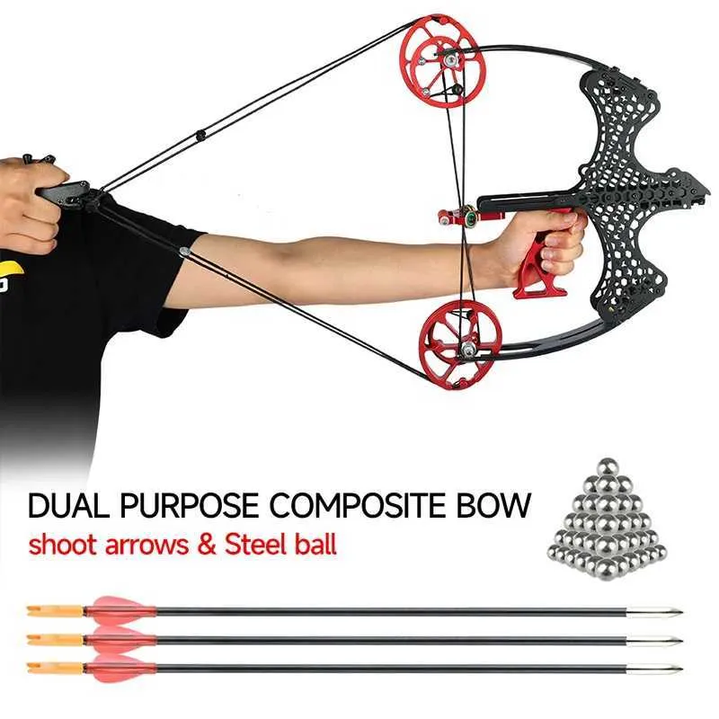 弓の矢印二重目的の複合弓45lb弓弓プーリーコンパウンドボウは、スチールボールボウフィッシングハンティングYQ240301を撃つことができます