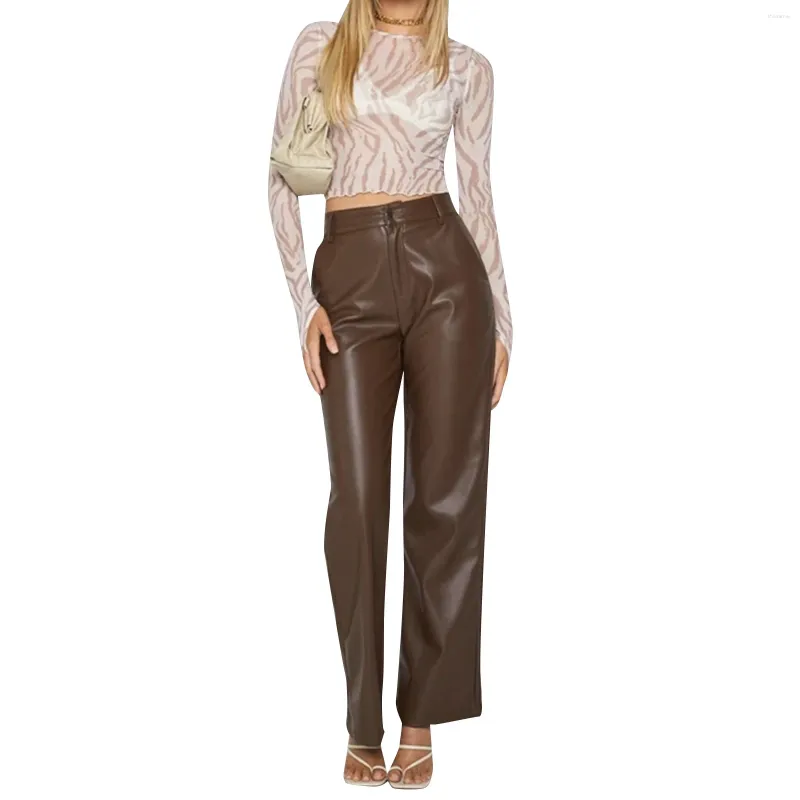 Casual Dresses Women Loose Style Trousers With Pockets Solid Color High Waist Straight-leg Pants Brown Black