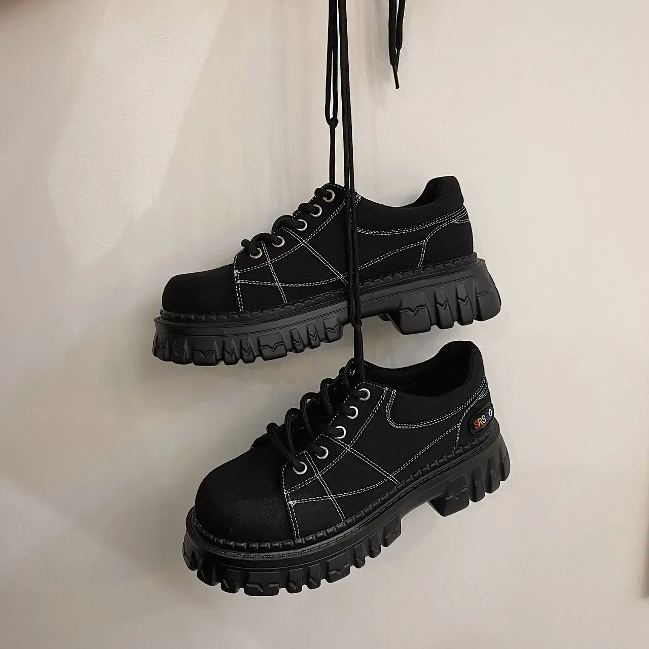 shoes Fashion Girls INS Chunky Sneakers New Student Spring Martens Boots Shoes Women Laceup Thick Bottom Suit Sneakers Chaussure Femm