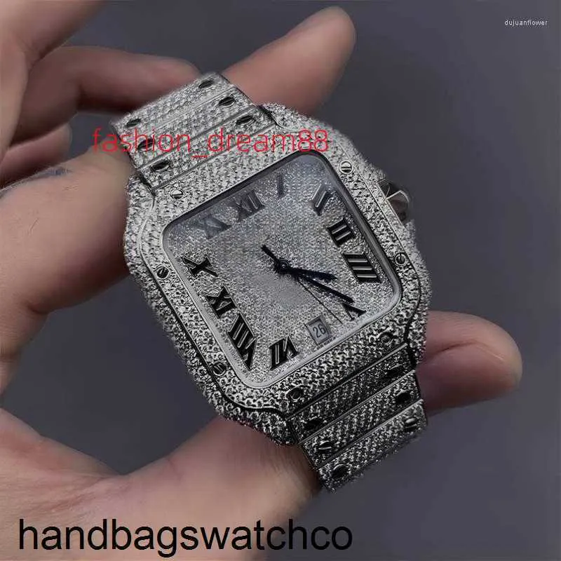 Armbandsur carteers topp lyxiga moissanite isade ut klockor hiphop byst ner unisex diamant watch rostfritt stål stött handled med låda zc