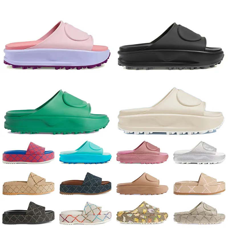Platform Slides Gucci Sandals Famous Designer Women Slippers Pink Black Green Cream White Canvas Sliders Plate Forme Sandale Loafers code L Shoes 1 593 DHgate