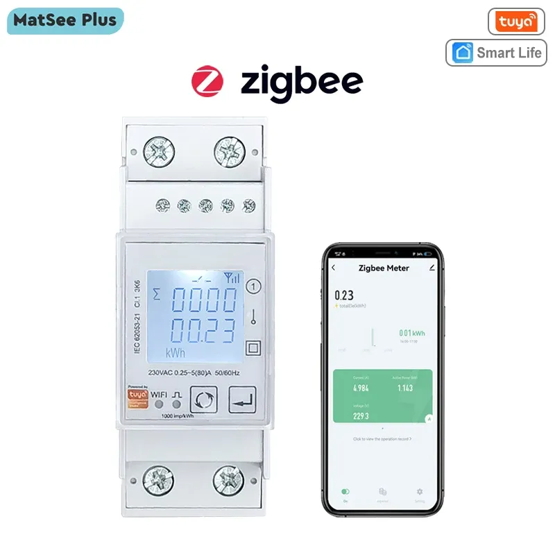 コントロールTuya Smart Zigbee Energy Meter単相80A DINレールパワーモニターKWHワットメーター電圧計アンパーメーター110V 220V 50/60Hz