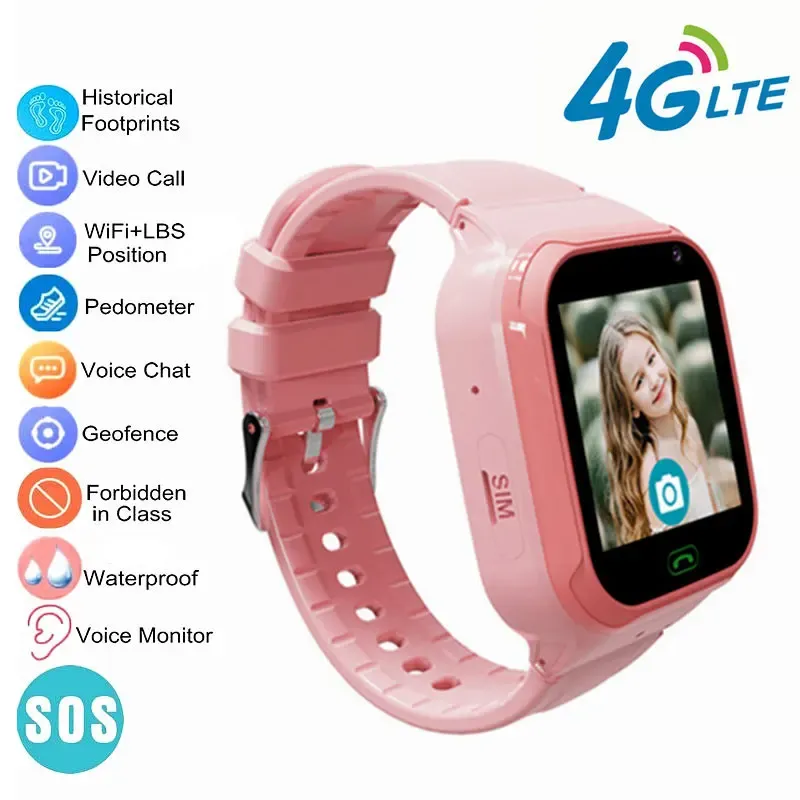 Enheter 4G Smart Watch Kids SOS GPS LBS WiFi Plats Positionering HD Camera Sim Card Call Phone Smartwatch för barn iOS Android