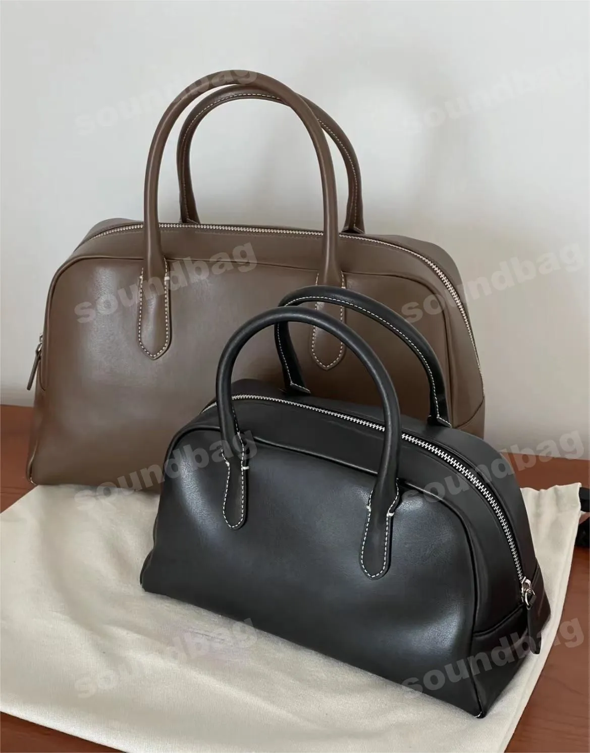 Sac Boston de marque de créateur coréen, sac à main en cuir véritable, fourre-tout minimaliste printemps et été à la mode et polyvalent, sac de trajet en cuir haut de gamme crème