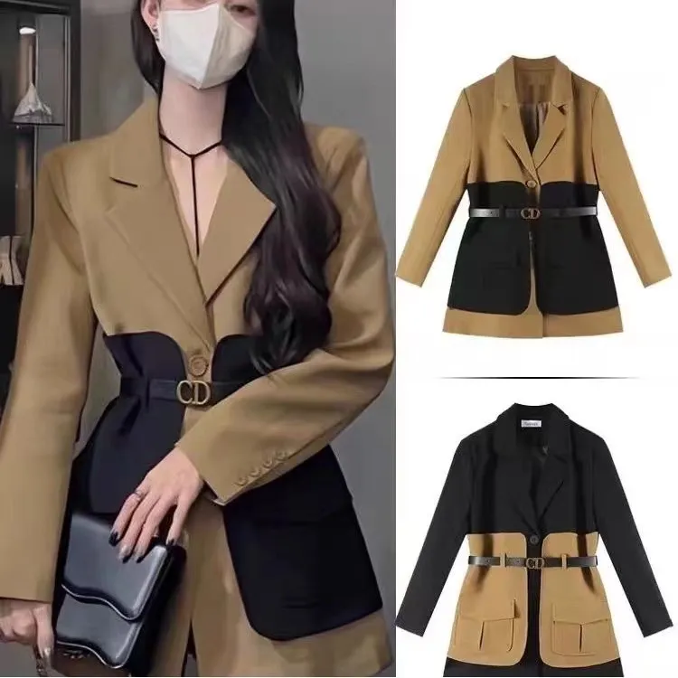 2024 primavera outono ternos femininos blazers casaco designer botão jaquetas moda combinando invertido triangs carta ternos longos jaqueta de náilon tamanho s-l tops blazer