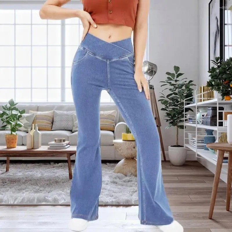 Женские брюки, женские джинсовые брюки с высокой талией, слегка облегающие расклешенные джинсы, брюки с перекрестным поясом и карманами, уличная одежда