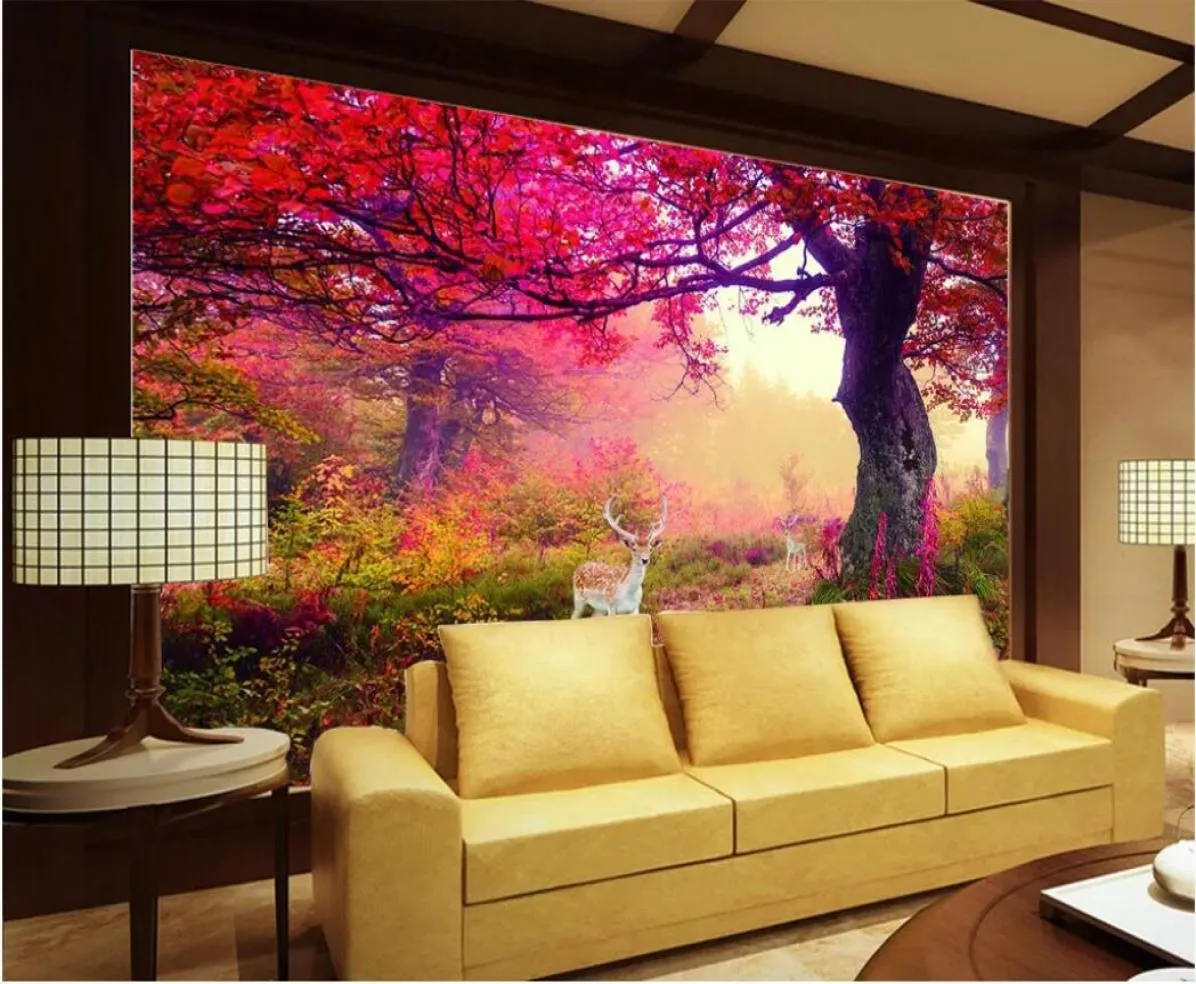 3d chambre papier peint personnalisé po mural nordique fleur mer cerf forêt TV fond peinture murale design mur art canva papier peint for3960926