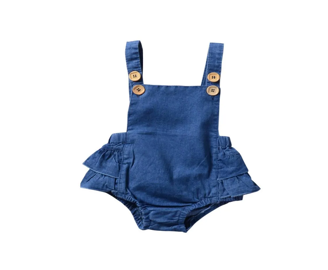 Nouveau printemps bébé filles barboteuse enfants enfant en bas âge Denim à volants une pièce combinaison mode enfant en bas âge Onesies3379928