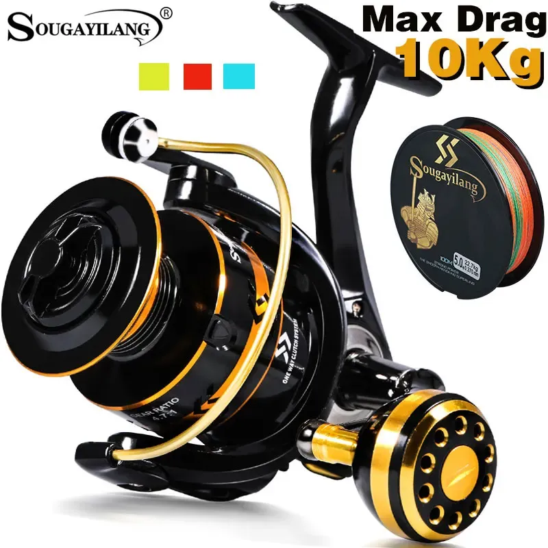 Reels Sougayilang Spinning Fishing Reel High Strength Cast Alloy Drive Gear Aluminum Spool Saltwater Freshwater Spinning Reel Pesca