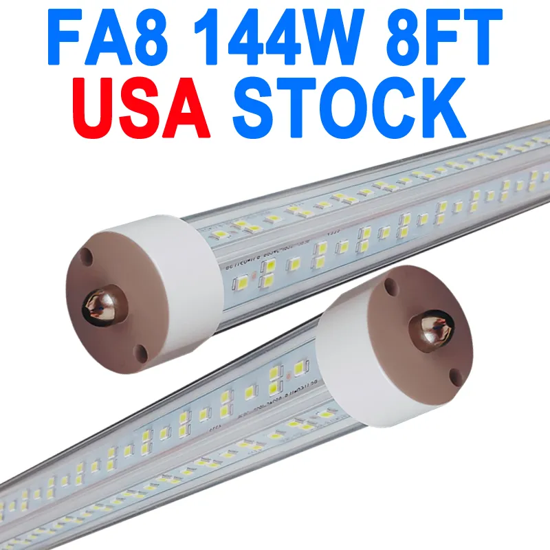 8 Foot LED Bulbs,144W 6500K 18000lm, T8 T10 T12 8ft LED Bulbs Fluorescent Light Replacement, FA8 Single Pin V Shaped LED Tube Light, Clear Cover crestech