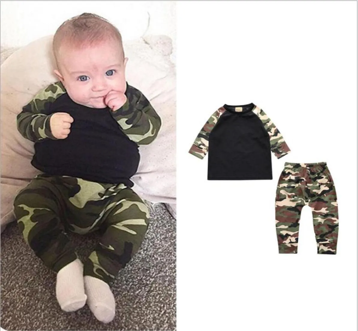 Newborn Baby Boys Clothing Sets Toddler Outfits Top Pants Army Green Casual Kids Clothes Sets8952772