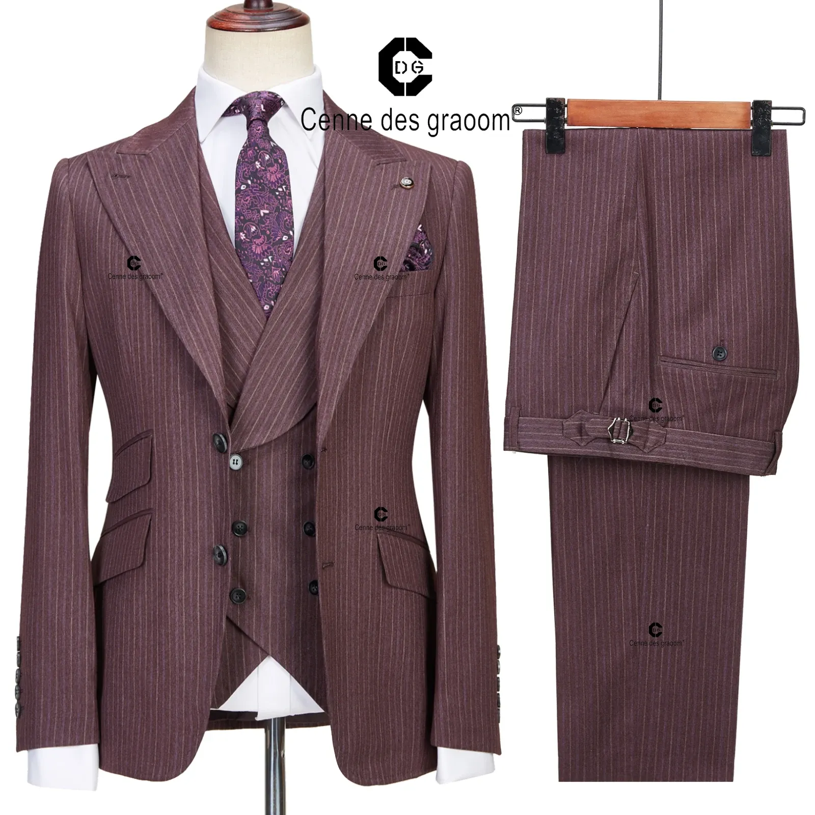 Abiti Cenne Des Graoom Classic 3 pezzi Abiti da uomo Gessato Blazer Gilet Pantaloni Formali Casual Affari Ufficio Abito da sposa Natale