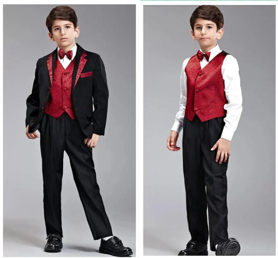 Sur mesure noir Boy039s Occasion formelle enfants costume de mariage garçons tenue garçon costume smoking Blazers 5 pièces ensemble F 10095032189