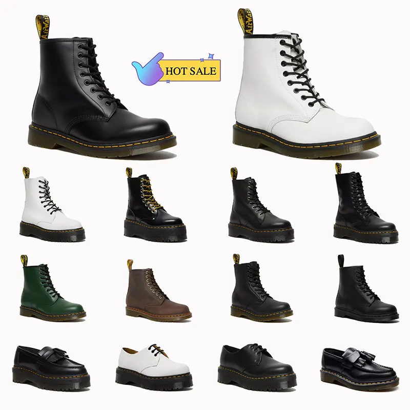 2024 Platform Martin Boot Enkel Hoge Doc Dames Designer Laarzen Klassiek 8 Ogen OG 1460 Jadon Glad Leer Nappa Dames Dr Airwair Geel Stitch Booties Loafers Schoenen