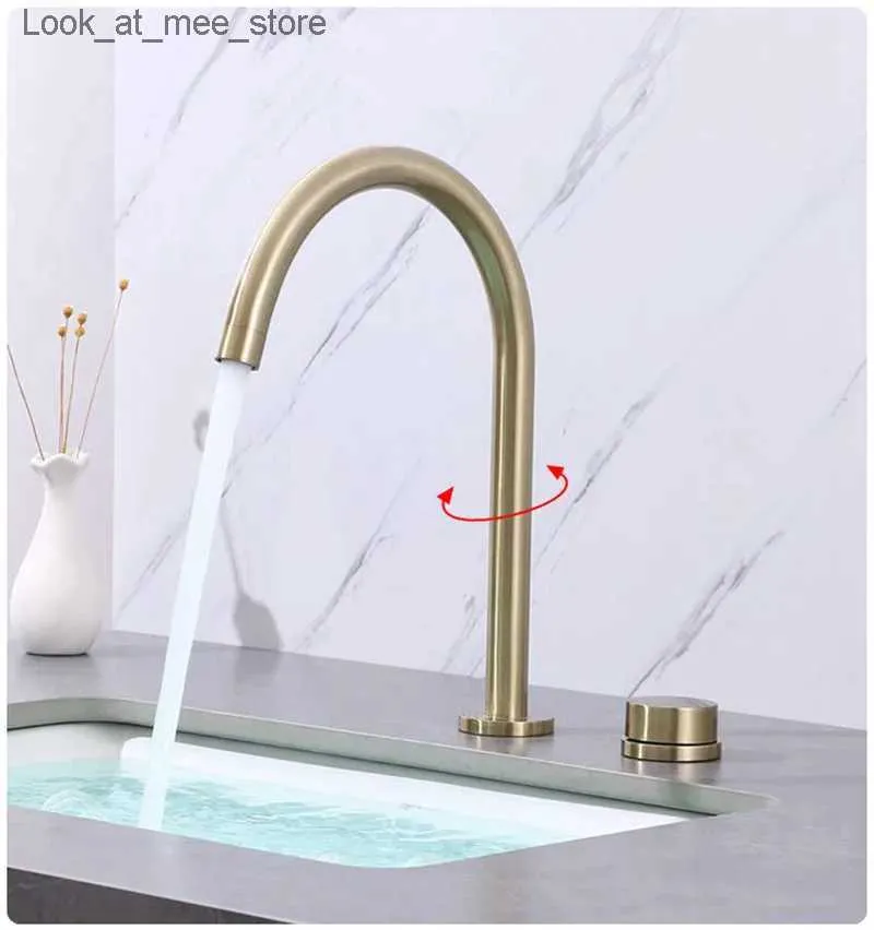 Bathroom Sink Faucets Bowl shaped faucet double hole bathroom wide front brush gold basin sink 360 degree rotating black Q240301