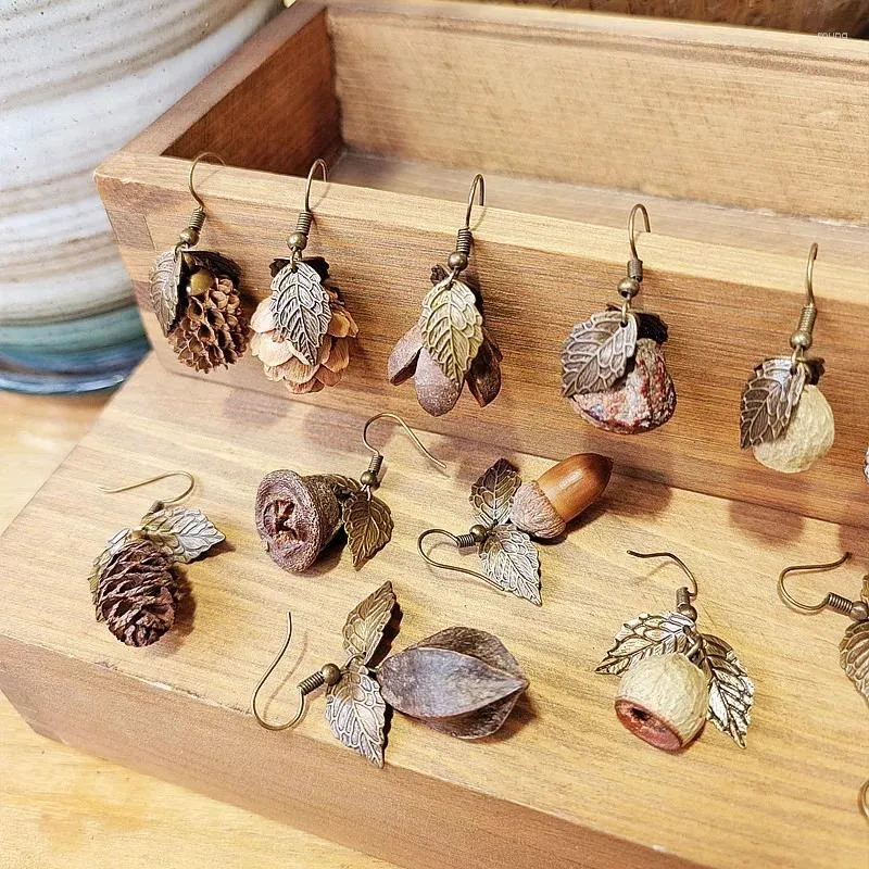 Dangle Earrings Fashion European And American Retro Forest Pinecone Drop Creative Long Wooden Natural Dried Fruit Tassel