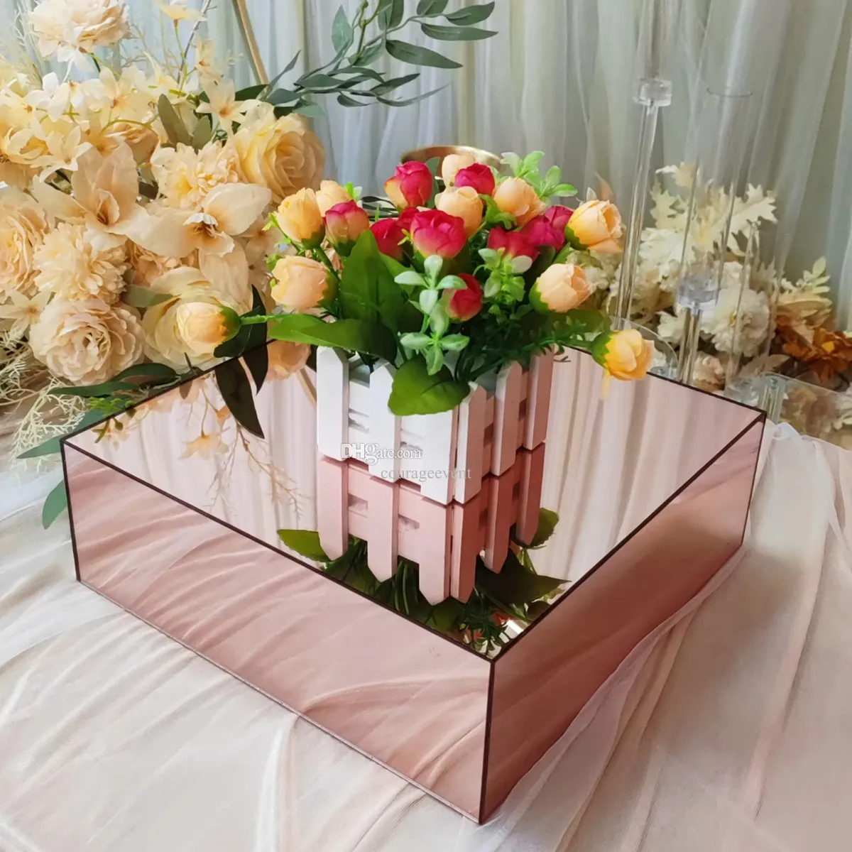 Espelho de festa de casamento acrílico 5 lados caixa cubos de alimentos branco suporte de alimentos acrílico display buffet risers bolo suporte pedestal suporte de flores peças centrais para mesa de casamento