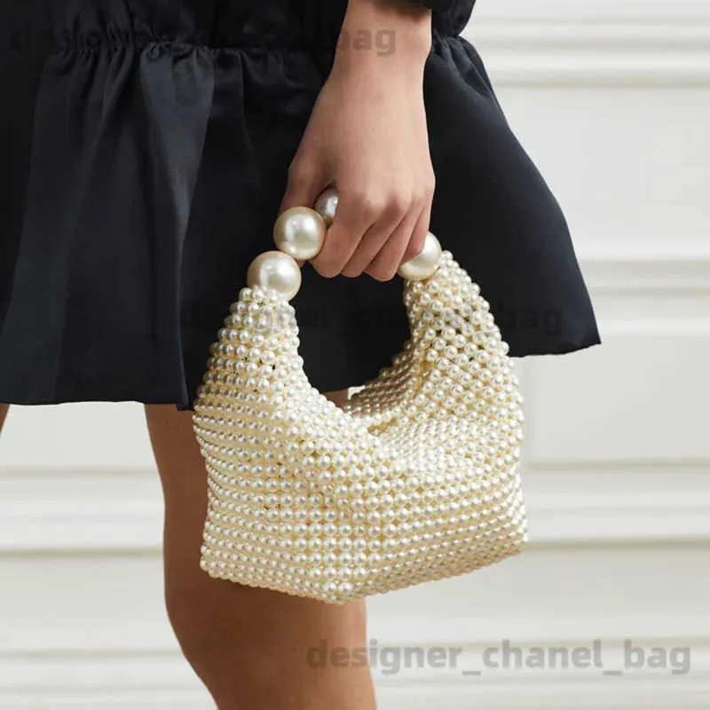 Shoulder Bags 2023 Summer Womens Artificial Pearl Handbags Fashion Handwoven Beaded Dinner Bag Luxury Designer Bag High Quality T240301