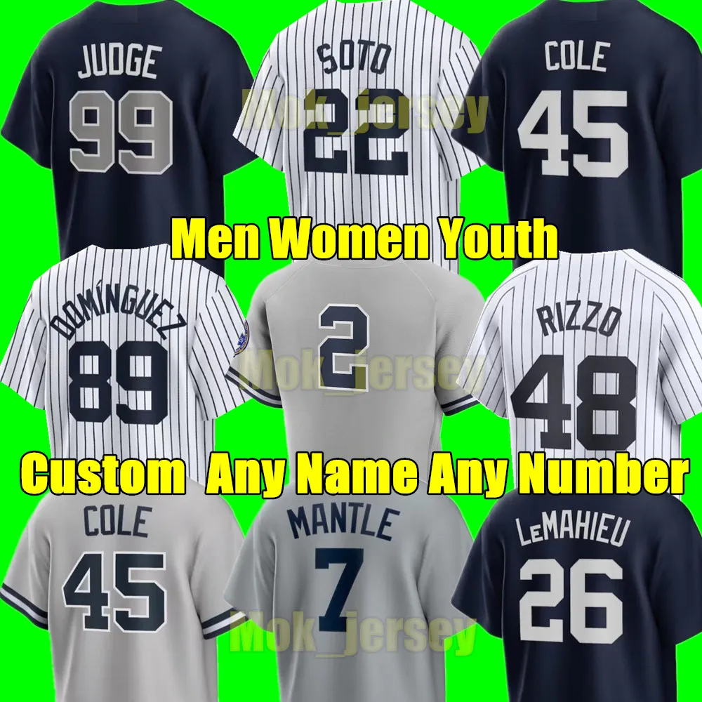 2024 Custom S-4xl Aaron Judge Baseball Jersey Juan Soto Gerrit Cole Anthony Rizzo Derek Jeter DJ Lemahieu Josh Donaldson Yankees Stanton Torres Men Youth Youth