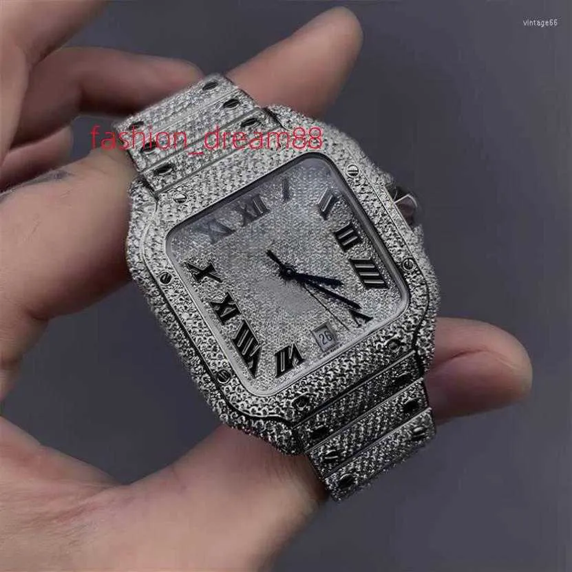 Horloges Luxe Moissanite Iced Out Horloges Hip Hop Bust Down Unisex Diamanten Horloge Roestvrij Staal Bezaaid Pols3395