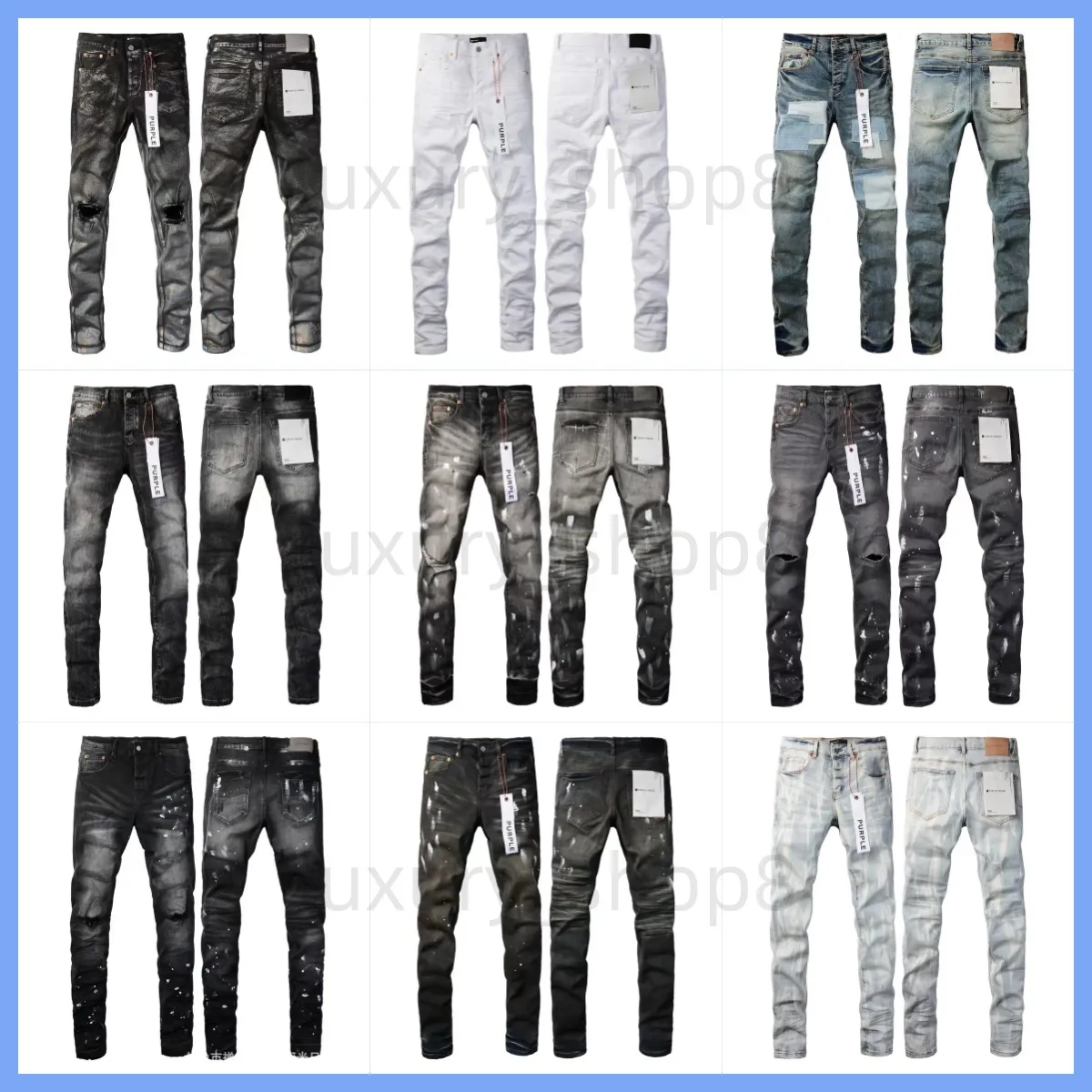 2024 Jeans de designer jeans pourpre jeans pour hommes skinny moto à la mode patchwork déchiré tout le même jean à pattes minces en gros 2 pièces 10% de réduction 28-40