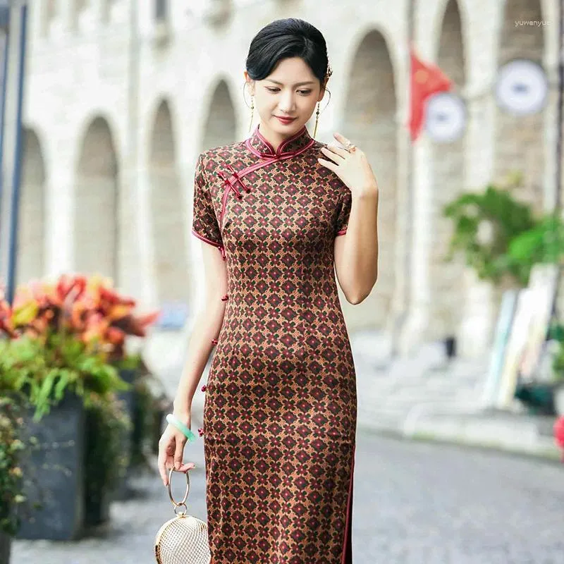Roupas étnicas 2024 Verão Vestido Chinês Tradicional Mandarim Collar Cheongsam Moda Impressão Plus Size 5XL Vestidos Mulheres Elegantes Qipao