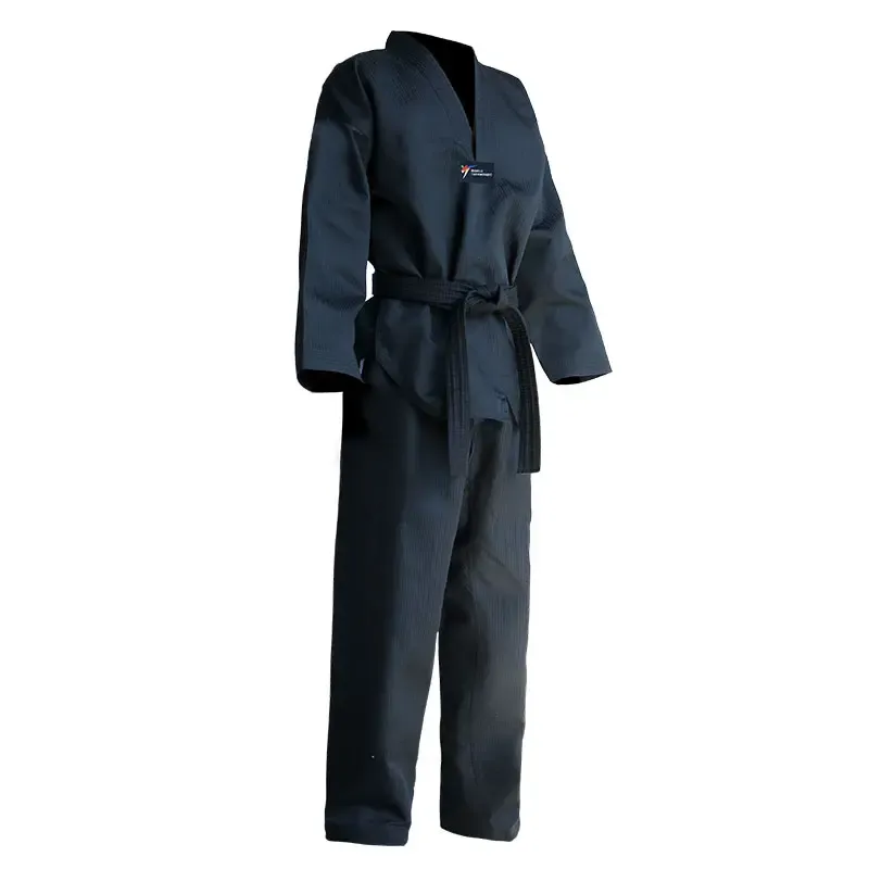 Produkte Erwachsene Kinder Männer Frauen Schwarz Taekwondo Uniform Dobok Wtf Baumwolle Tae Kwon Do Set Kleidung TKD Kleidung Sets Gürtel Karate Anzüge