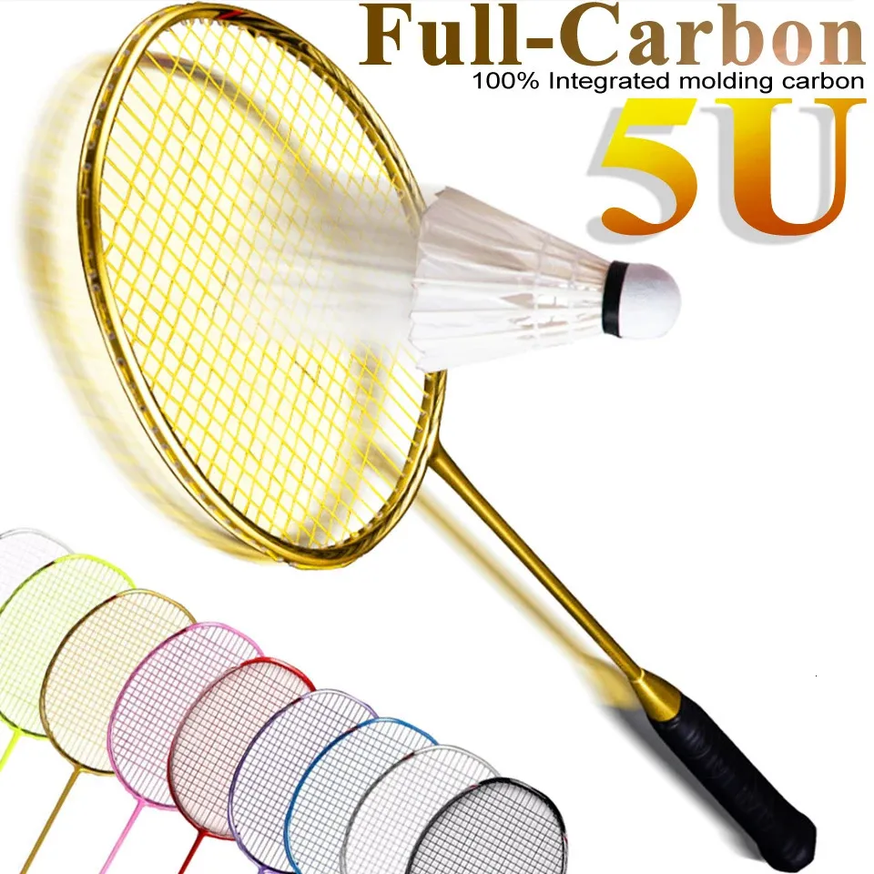 Adult Professional Full Carbon Badminton Racket Light Training 5UG4 Both Offensive and Defensive String Hand Glue Racquet 1 Pcs 240223