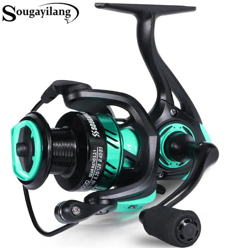 Reels Sougayilang Fishing Reel 5.2: 1 Ratio Ratio Spinning Reel Max Drag 10 kg Carpe Fishing Reel avec bobine en aluminium pour pesca d'eau salée