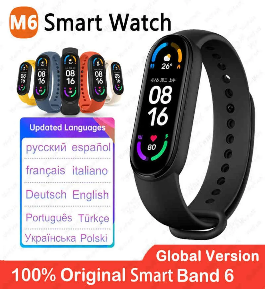 2021 versão global m6 banda relógio inteligente das mulheres dos homens smartwatch fitness esporte pulseira para apple huawei xiaomi mi smartband relógios1983274