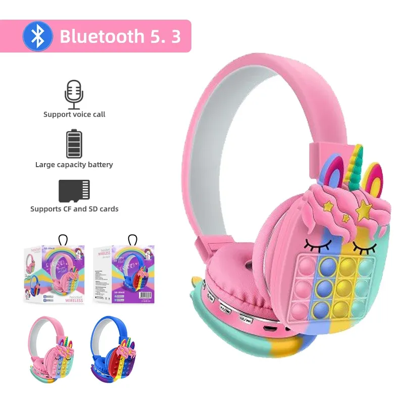 Kopfhörer-Headset mit Mikrofon, Einhorn, für Kinder, Mädchen, Stereomusik, kabellos, Bluetooth, Ohrhörer, TF-Karte für Dekompression, Kinderkopfhörer