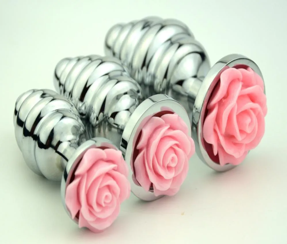 Metallskruvtråd rumpa anal plug rostfritt stål rumpa plugpink rose dekorera analsex leksaker produkt3664434