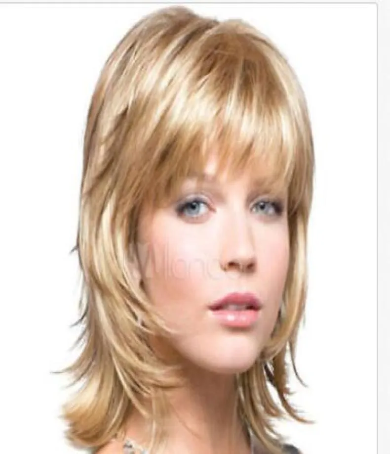Blanda blond guld syntetiska raka hår peruker mode kort peruk för kvinna3991316