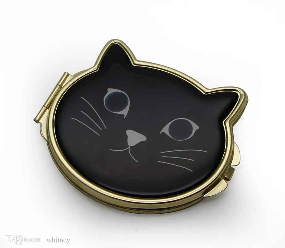 Cat Face Pocket Mirror Good Quality Gold Metal Portable Makeup Mirror Double Sided Mirrors